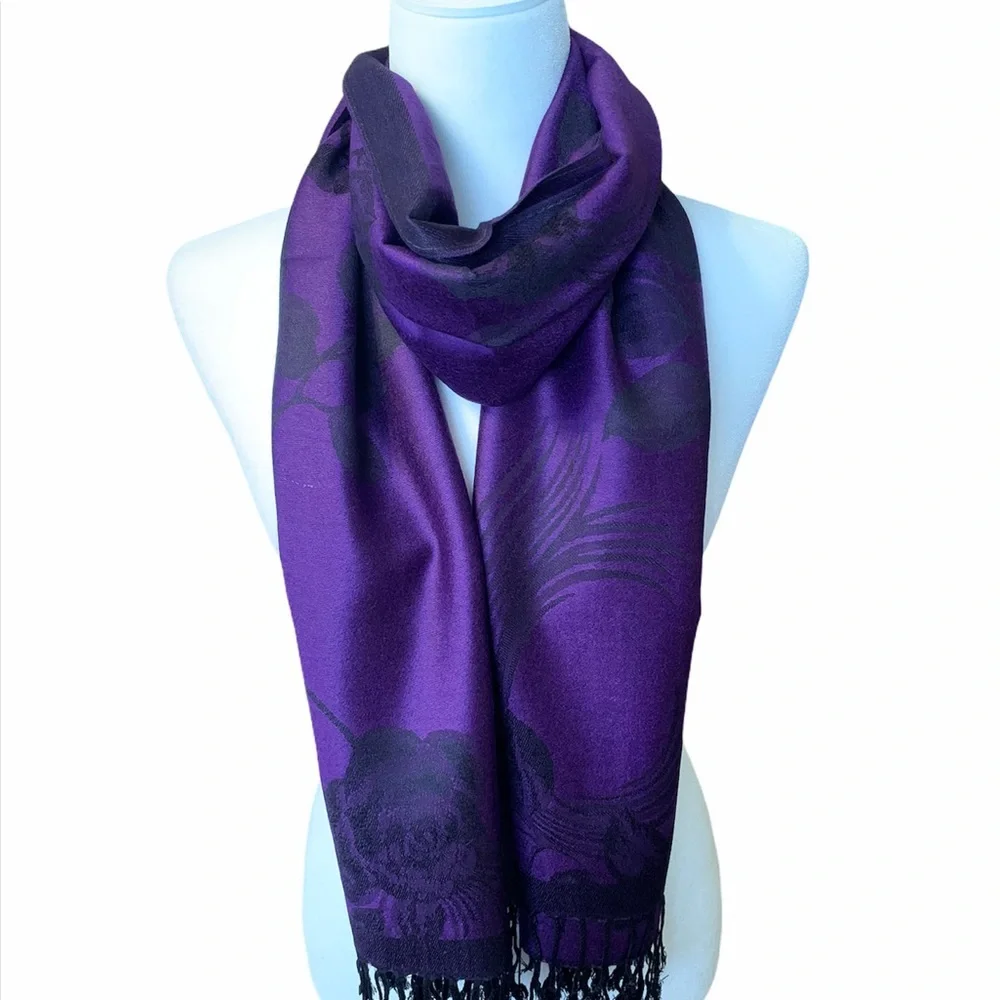 Beautiful Dark Purple Pashmina Silk Shawl/ Scarf/ NEW